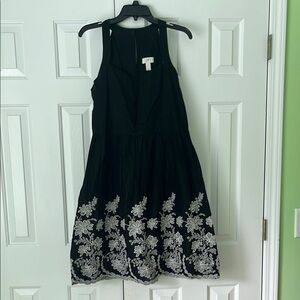 LOFT Black and White Floral Midi Dress